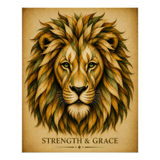 Poster Force et grâce inspirants - Art abstrait de lion
