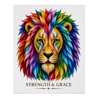 Poster Force et grâce inspirants - Art abstrait de lion