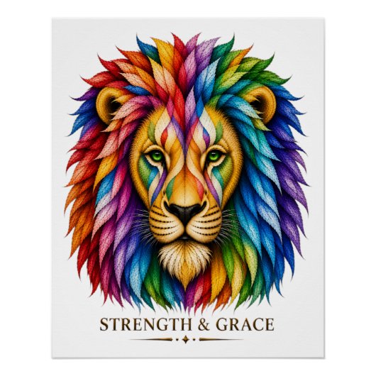 Poster Force et grâce inspirants - Art abstrait de lion (Devant)