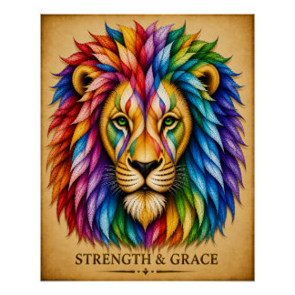 Poster Force et grâce inspirants - Art abstrait de lion