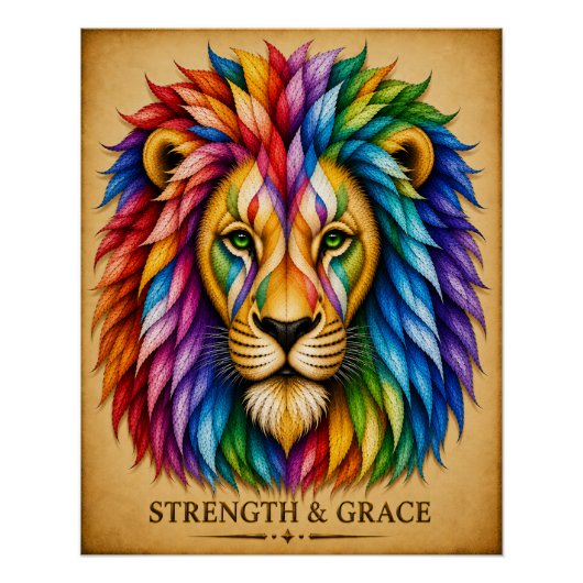 Poster Force et grâce inspirants - Art abstrait de lion (Devant)