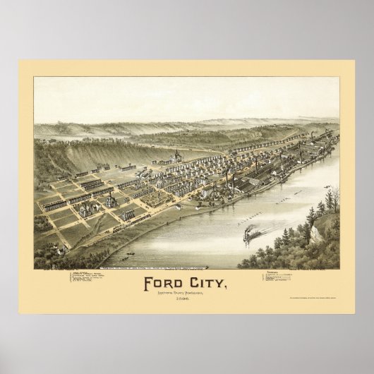 Poster Ford City, PA Carte panoramique - 1896 (Devant)