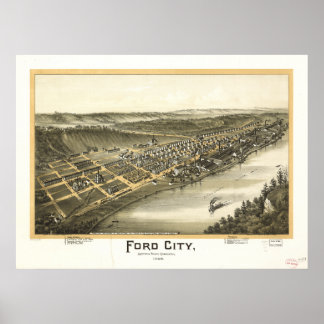 Poster Ford City Pennsylvania 1896 Antique carte panorami