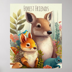 Poster Forest Friends Woodland Animal Nursery Art