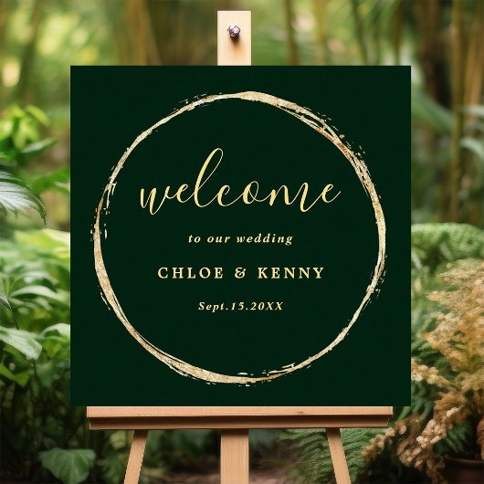 Poster Forest Green Rustic Gold Circle Mariage Bienvenue