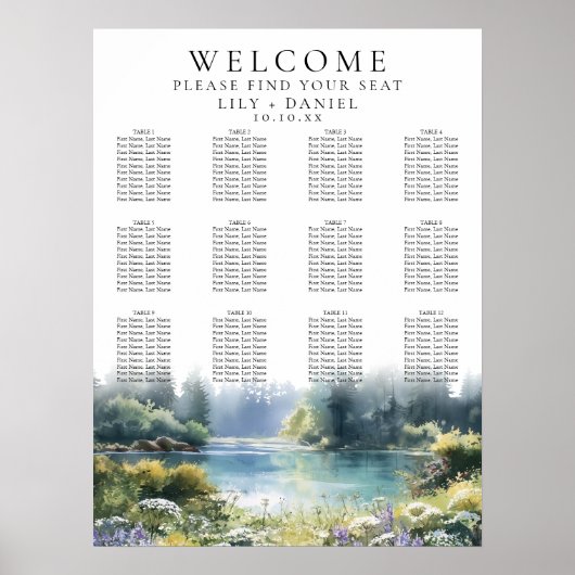 Poster Forest Lakeside Wildflowers Wedding Seating Chart (Devant)