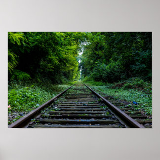 Poster forêt abandonnée avec voie ferrée