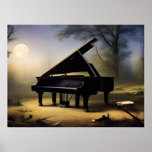 Poster Forêt au Clair de Lune Piano Art Numérique