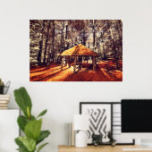 Poster Forêt automnale et chalet (Bureau à domicile)