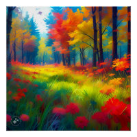 Forêt avec des arbres et des fleurs colorés