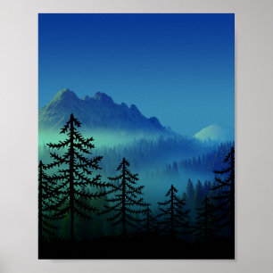 POSTER FORÊT CALME DE MINUIT DE MONTAGNE