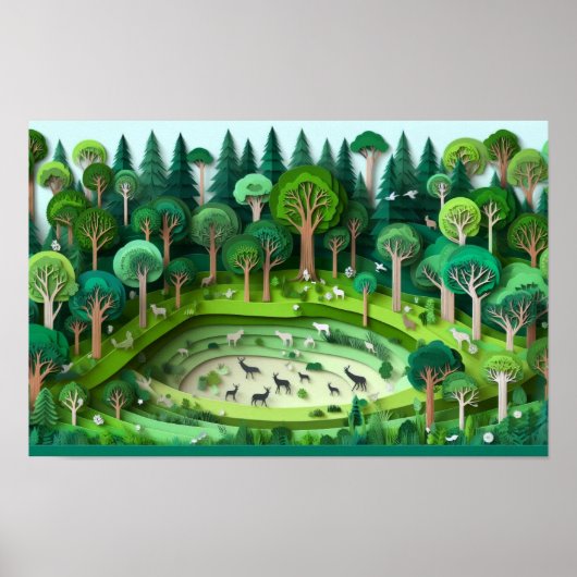 Poster Forêt coupée en papier (Devant)