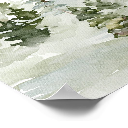 Poster Forêt d'aquarelle | Arbres Et Cerfs (Coin)