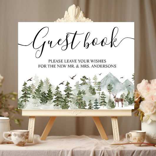 Poster Forêt d'aquarelle | Arbres Et Cerfs