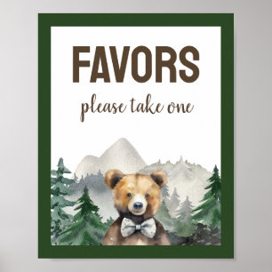Poster Forêt d'aquarelle, Ours en peluche, Baby shower Fa