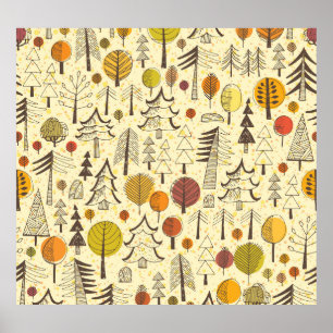 Poster Forêt d'automne : Motif graphique transparent.