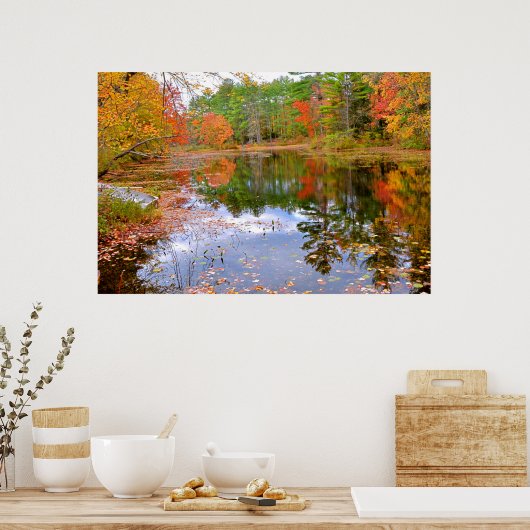 Poster Forêt d'automne reflétée dans l'étang (Cuisine)