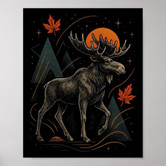Poster Forêt d'aventure d'automne de nature d'orignal (Devant)