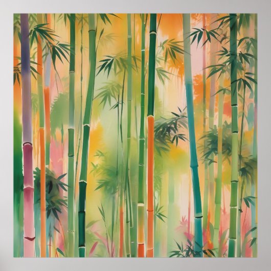 Poster Forêt de bambou dense au coucher du soleil (Devant)
