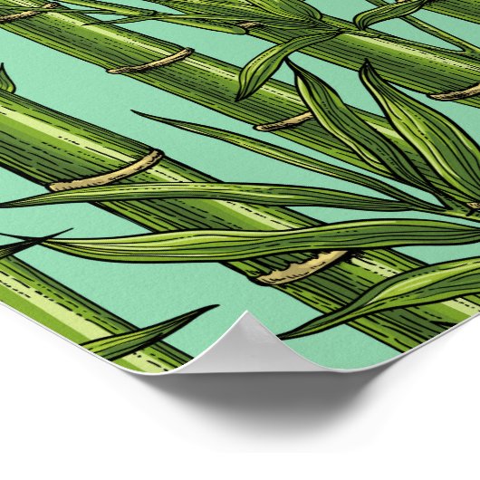 Poster Forêt de bambou sur bleu clair (Coin)