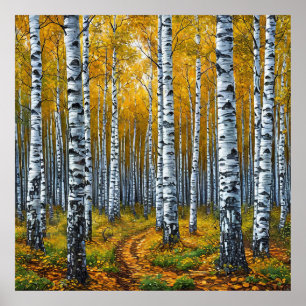 Poster Forêt de bouleaux pittoresque en automne