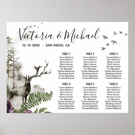 Poster Forêt de cerfs de bois Carte des places assises en (Devant)