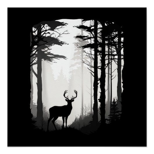 Poster Forêt de cerfs faune (Devant)