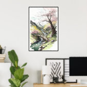 Poster Forêt de cerisier en fleurs à l'aube du printemps (Bureau à domicile)