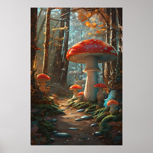 Poster Forêt de champignons enchâssés - Bois Whimsical (Devant)