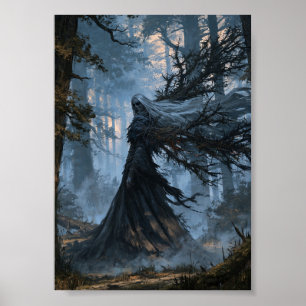 Poster Forêt de fantasy sombre sorcière aux cheveux blanc
