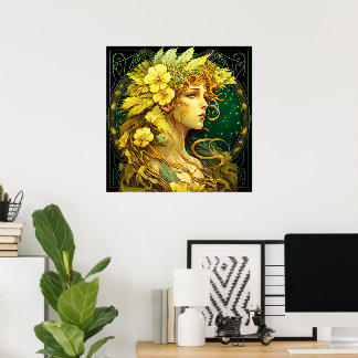 Poster Fôret de fleurs enchantées Fée Fantastique