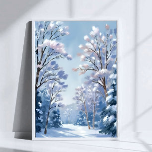 Poster Forêt de Frostlight Nature aquarelle neige hiver
