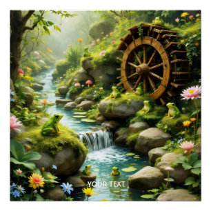 Poster Forêt de la rivière Cute Frog Imaginaire