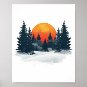 Poster Forêt de lever de soleil hivernal Aquarelle Nature