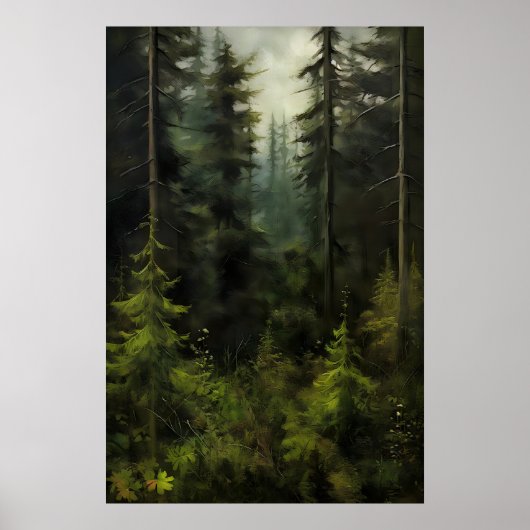 Poster Forêt de maison de ferme d'arbre persistant, mur v (Devant)