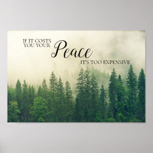Poster Forêt de montagne Brouillard Paix Citation Dicton