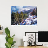 Poster Forêt de montagne enneigée | Hiver Sierra (Bureau à domicile)