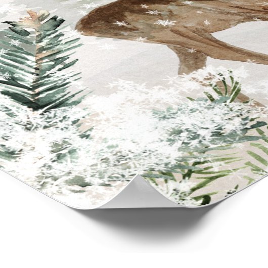 Poster Forêt de Noël Magique Cerf Oiseau (Coin)