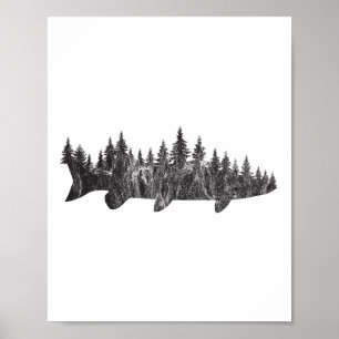 Poster Forêt de pins Musky Treeline - Angle de pêche en p