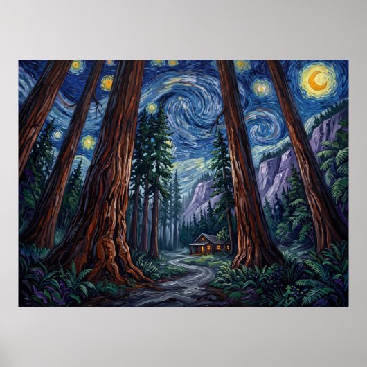 Poster Forêt de séquoias Nuit étoilée (Devant)