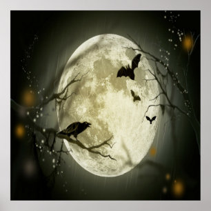 Poster Forêt d'Halloween, chauves-souris, paysage
