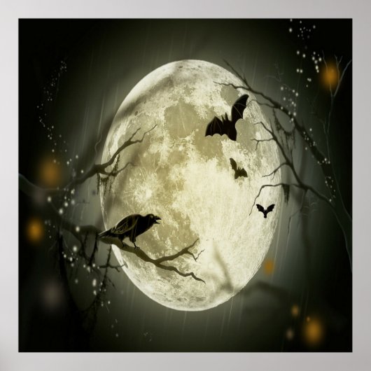 Poster Forêt d'Halloween, chauves-souris, paysage (Devant)
