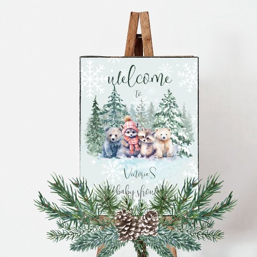 Poster Forêt d'hiver Animaux Aventure Attend Baby shower