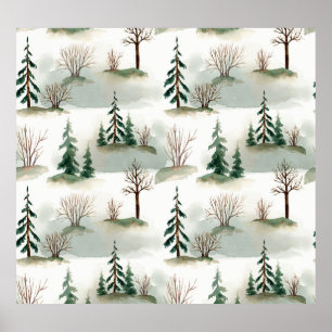 Poster Forêt d'hiver : Flou vert à main