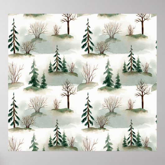 Poster Forêt d'hiver : Flou vert à main (Devant)