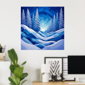 Poster Forêt d'hiver Saphir Bleu ❄️ (Bureau à domicile)