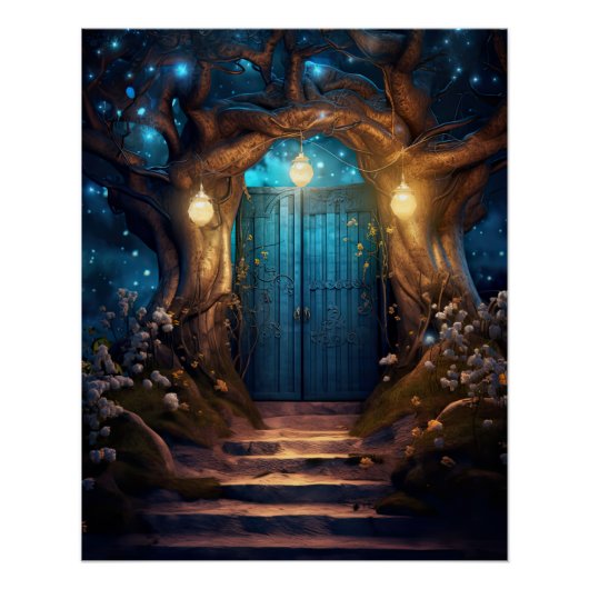 Poster Forêt d'Imaginaire enchantée magique Vielle porte  (Devant)