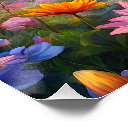 Poster Forêt d'Imaginaires enchantée, Cascade, Fleurs (Coin)