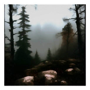 Poster Forêt du matin brouillard au-delà du paysage du ru