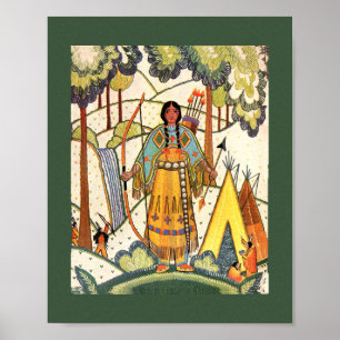 Poster Forêt du village de femmes amérindiennes vintages